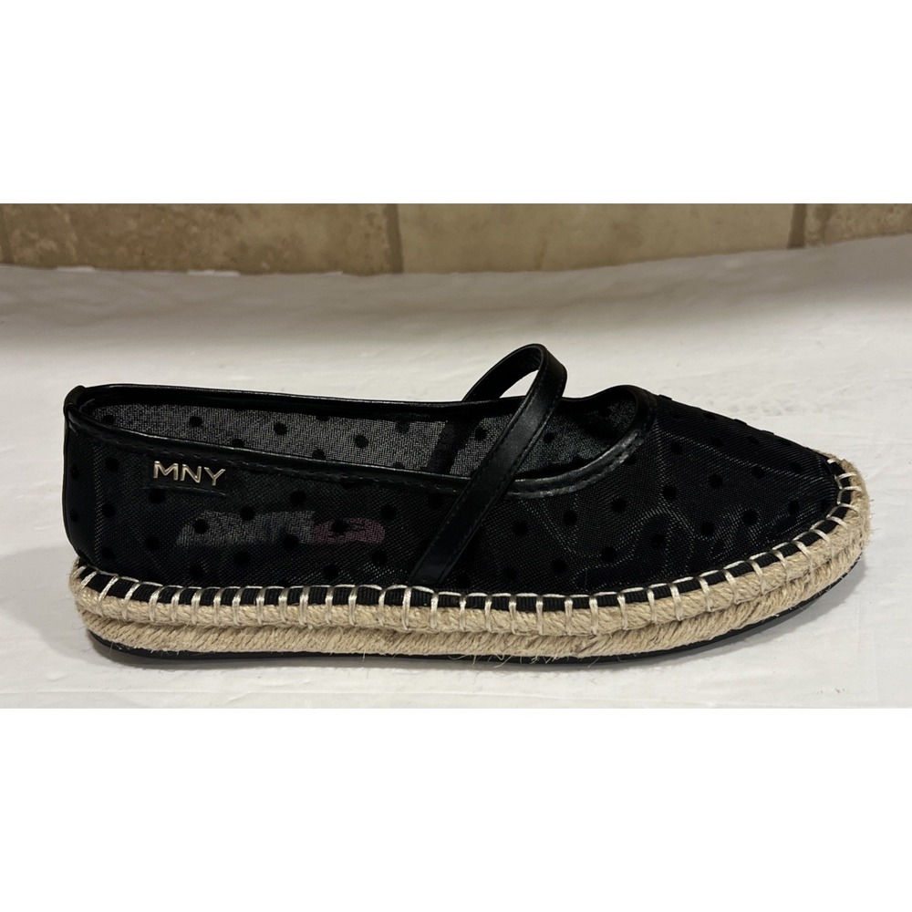 New Andrew Marc New York Black Mary Jane Mesh Polka Dot Espadrille Flats 5.5